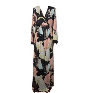 Lulu's‎ wondrous water, lilies, floral maxi dress women's small black chiffon